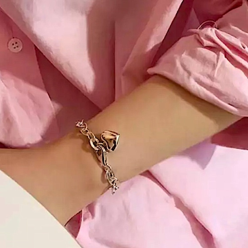 Sterling Silver Heart Charm Chain Link Bracelet - Picture 2 of 15